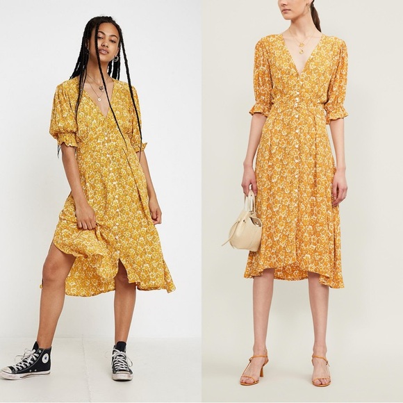 NWT Faithfull the Brand Rafa Dress V-Neck Puff Sleeve Saffron Delphine Floral 4 - Picture 14 of 14